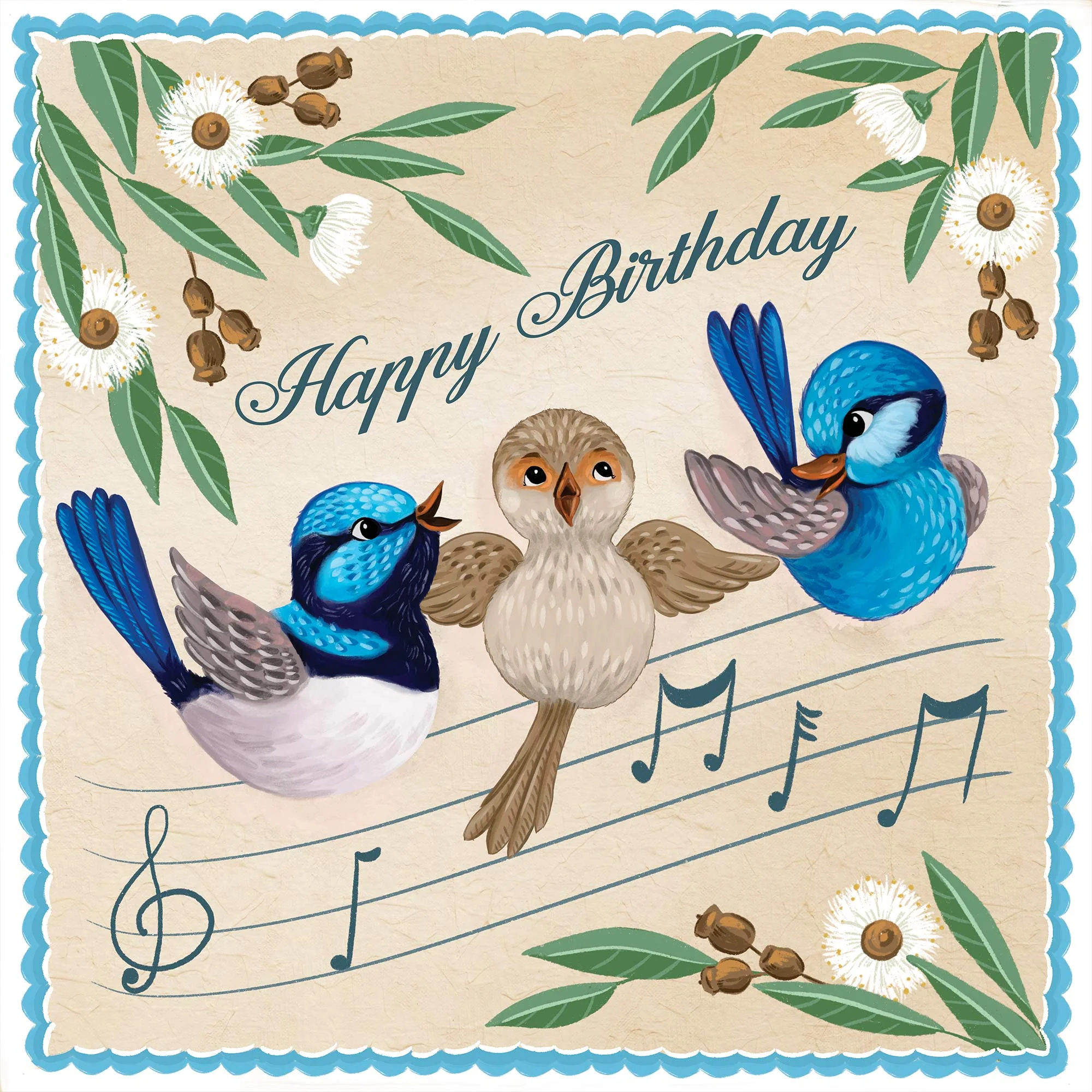 Greeting Card Happy Birthday Singing Birds - Image 3