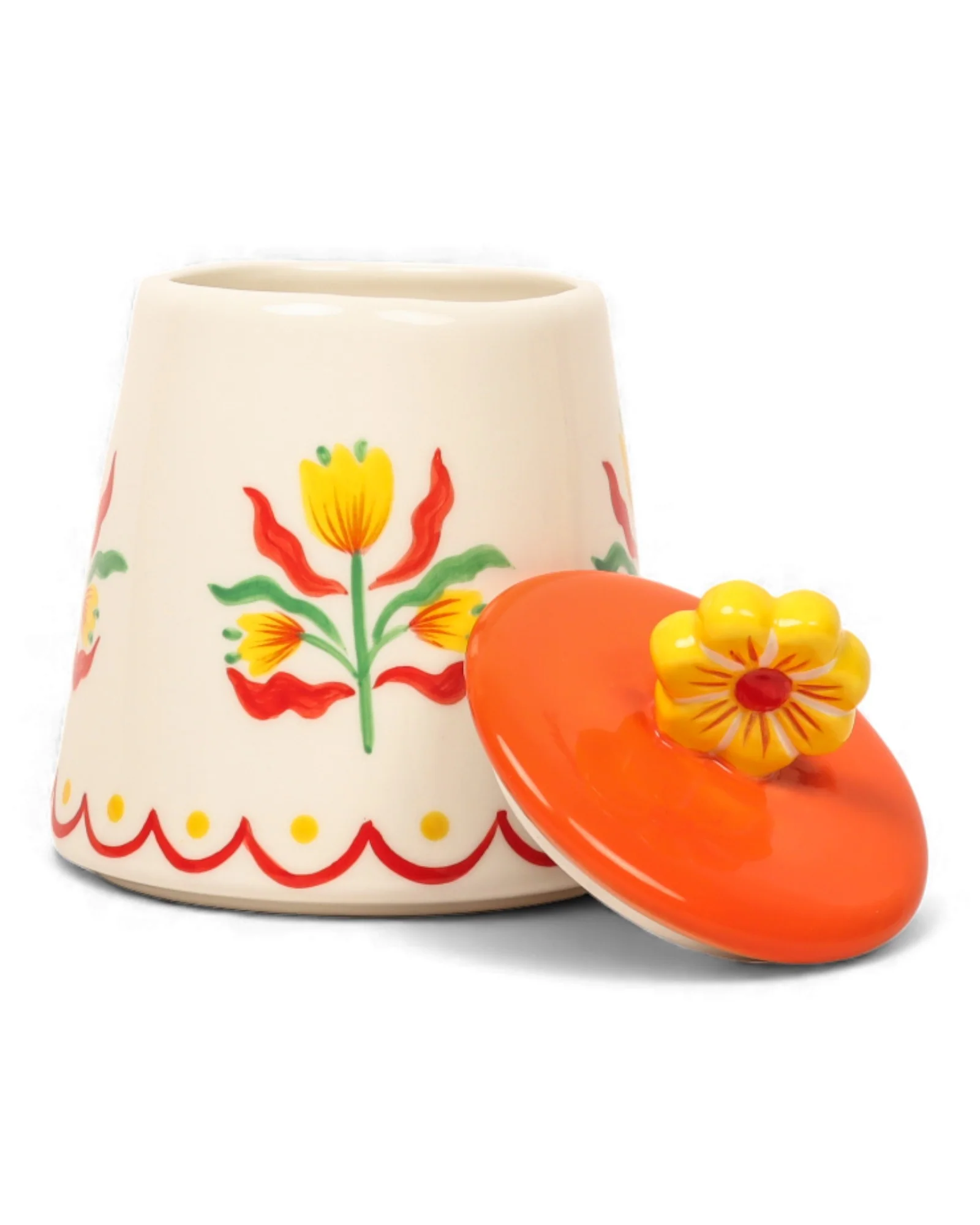 Retro Folk Stoneware Hand Painted Sugar Pot - Image 3