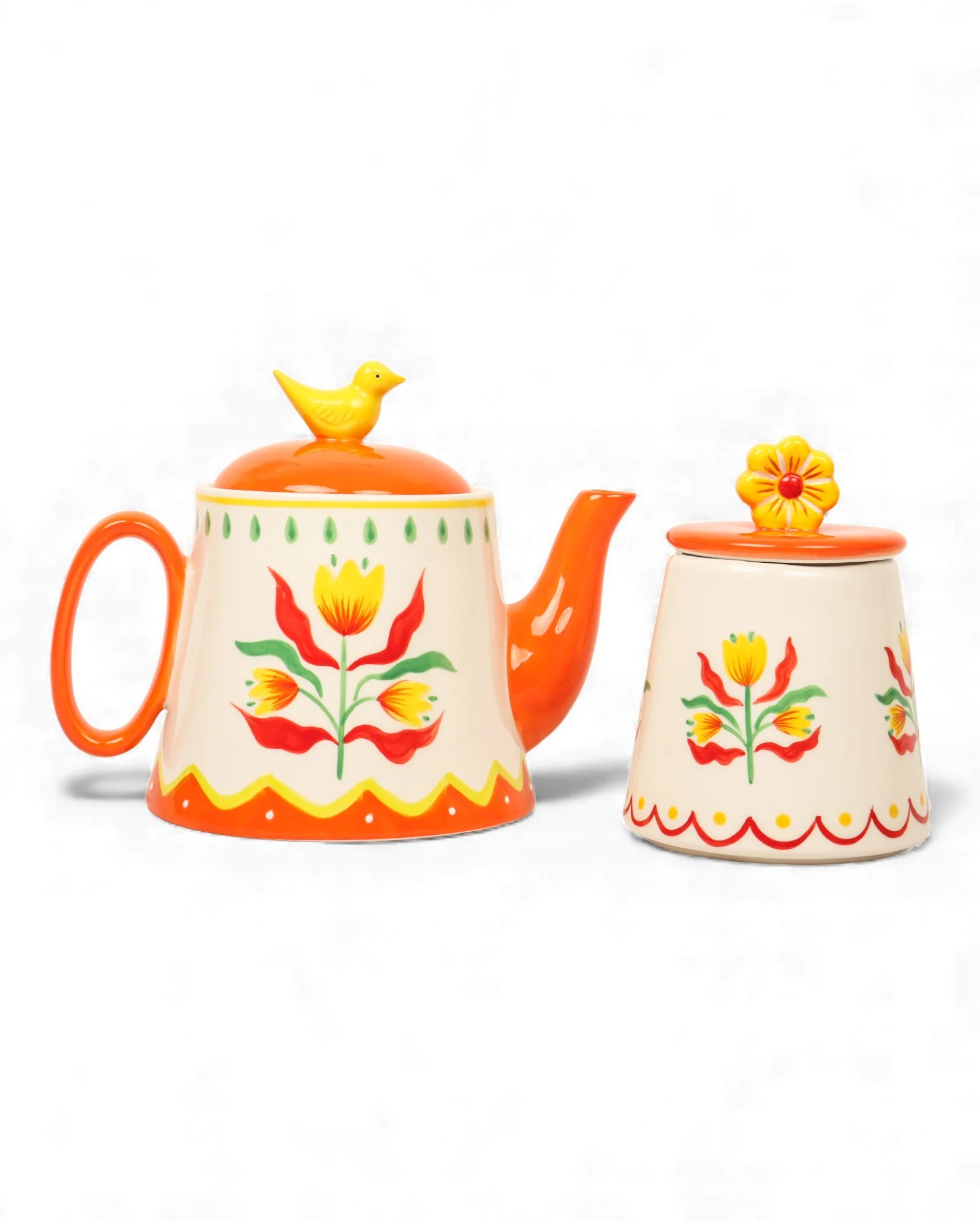 Retro Folk Stoneware Hand Painted Sugar Pot - Image 5