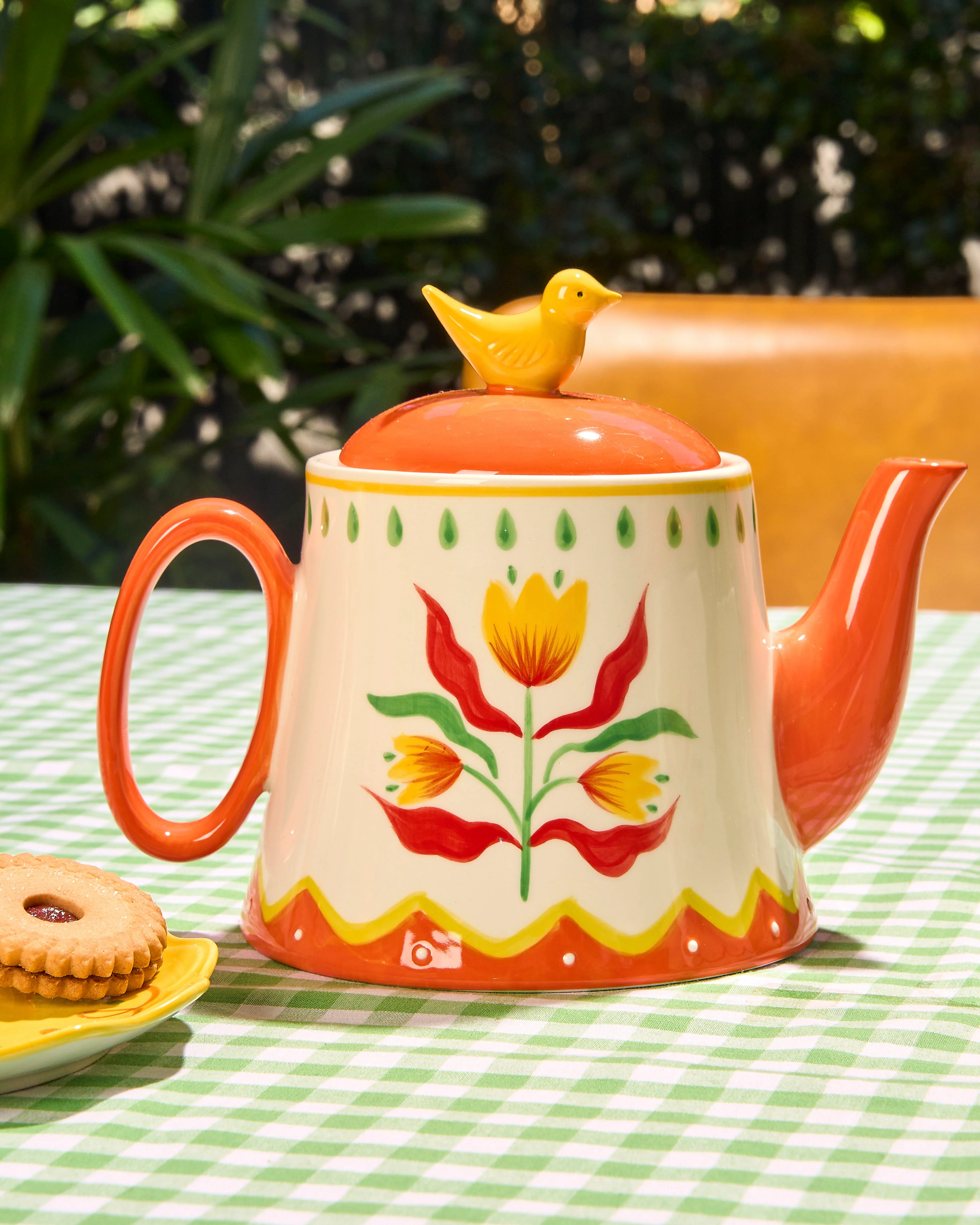 Retro Folk Stoneware Hand Painted Teapot - Image 3