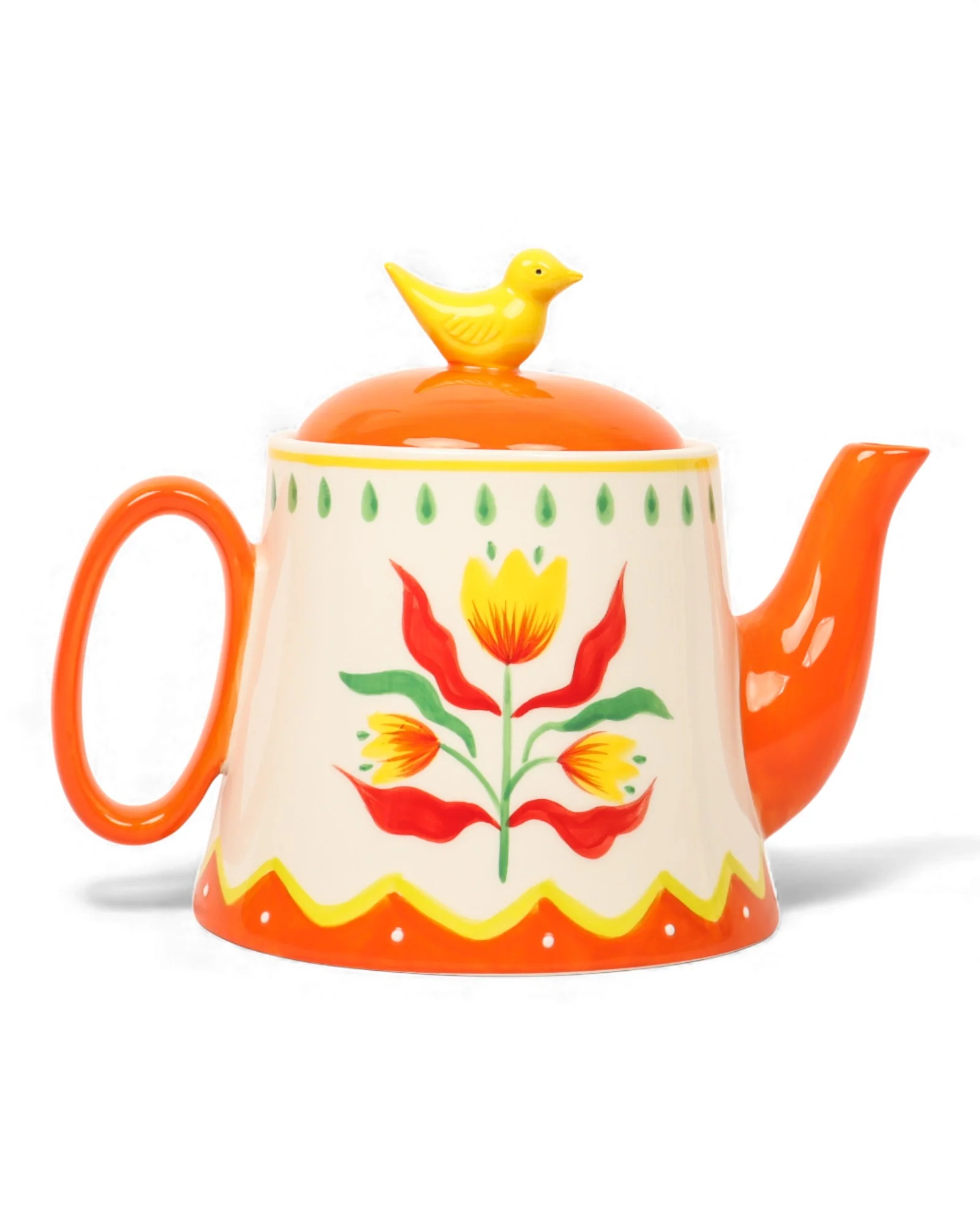 Retro Folk Stoneware Hand Painted Teapot - Image 4