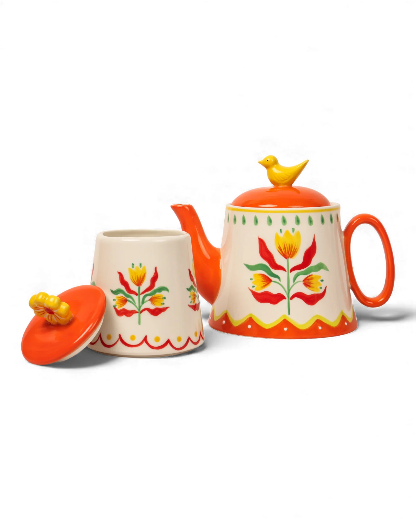 Retro Folk Stoneware Hand Painted Teapot - Image 7