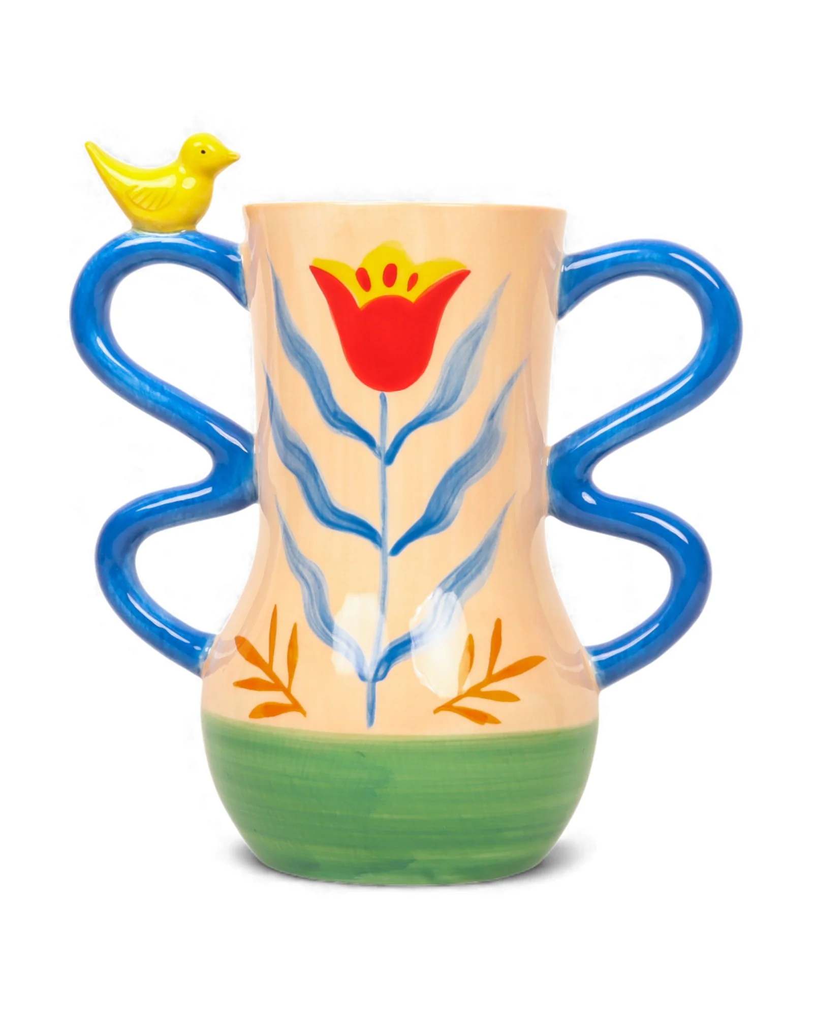 Retro Folk Stoneware Hand Painted Vase - Image 4
