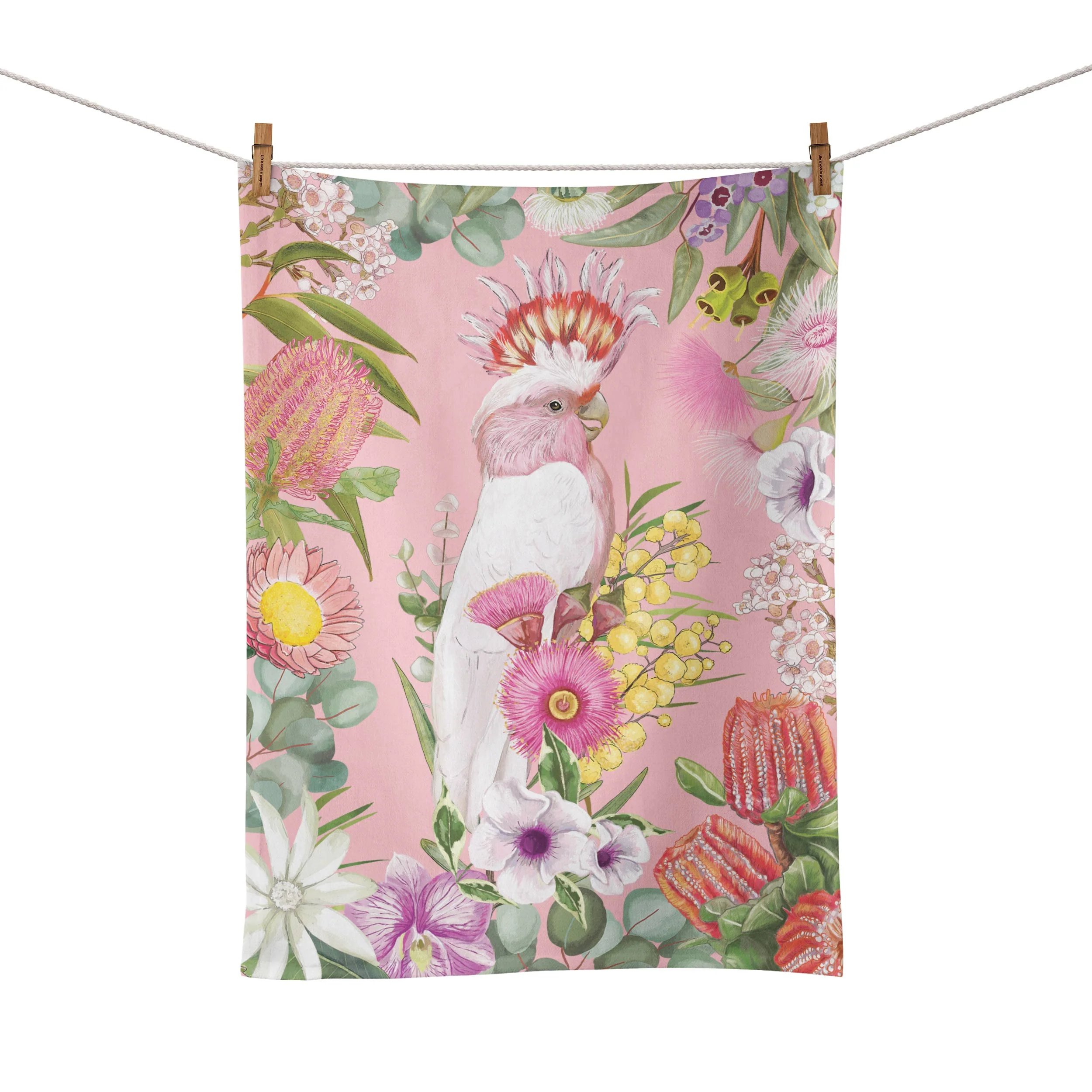 Cotton Tea Towel Australian Wildflowers Cockatoo